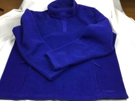 LL BEAN Mens SZ L reg Blue Snap Pullover Fleece Jacket Zip Pockets - $28.70