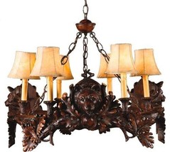 Chandelier 3 Bear Heads Hand-Cast OK Casting Faux Leather Shade 6-Light Small - £2,077.52 GBP
