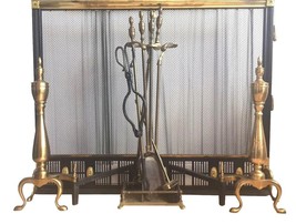 Antique Flexscreen Norwich NY Solid Brass/Iron Fireplace Screen Andirons Tools - £23,893.00 GBP