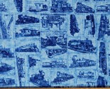 Cotton Trains Patch Engines Locomotion Blue Fabric Print by the Yard D78... - £11.95 GBP