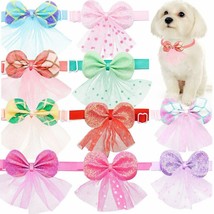 100ps Cute Colorful Dog Bow Tie Bowknot Sparkly Lace Necktie Pet Groomin... - $52.16