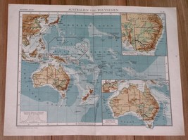 1901 Antique Physical Map / Australia Oc EAN Ia Pacific German Colonies New Guinea - £14.41 GBP