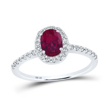 10kt White Gold Womens Oval Lab-Created Ruby Solitaire Ring 1-1/4 Cttw - £314.14 GBP