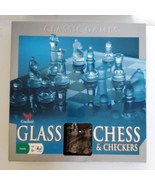 Chess and Checkers Set Clear Glass Pieces and Smoked Glass Game Board Ca... - £23.78 GBP