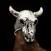 Excellent crafted Texas Buffalo Bull Skull Men&#39;s Ring - Shiny Sterling Silver - £78.32 GBP