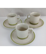3 Stonybrook by Japan Stoneware Cups &amp; Saucers w/ Green Band - $26.94 CAD