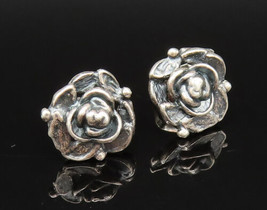 ISRAEL 925 Sterling Silver - Vintage Carved Rose Flower Stud Earrings - EG11759 - £29.46 GBP