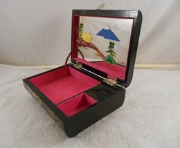 Vintage Japanese Black Lacquer Hand Painted Jewelry Music Box ( Works ) - $44.09