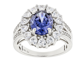 Blue And White Cz Rhodium Over Sterling Silver Ring Size 5 6 7 8 9 10 11 12 - £144.76 GBP