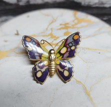 Vintage Purple Gold &amp; Green Butterfly Pin Brooch Jewelry - £7.35 GBP