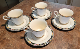 4 Sets OSCAR DE LA RENTA Teacup &amp; Saucers FLEUR ROYALE Fine Ivory LAF19 ... - $39.00