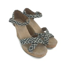 Toms Women&#39;s Natural Woven Wedge Open Toe Sandal Black White Geo Size 8.... - £20.10 GBP