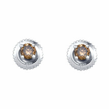 10kt White Gold Womens Round Brown Diamond Solitaire Earrings 1/4 Cttw - £143.11 GBP