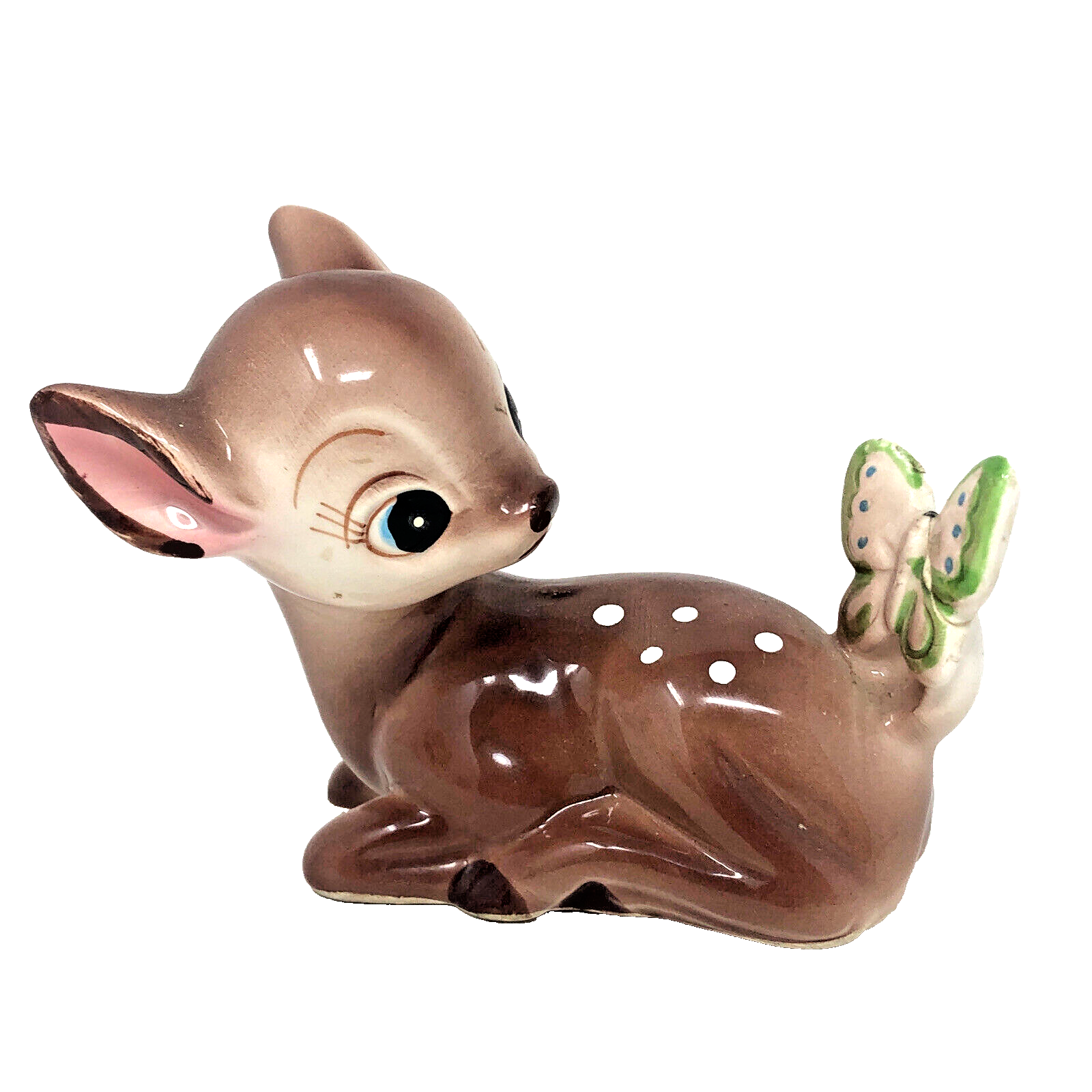 RARE Vintage Bambi Butterfly Figurine Laying Ceramic Porcelain UCGC Japan Disney - $55.00