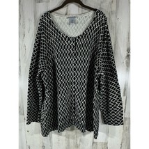 Catherines Sweater Cardigan Size 3X Black Cream Quatrefoil Button Front - $24.72