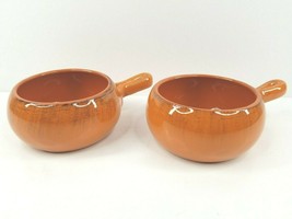 2 DeSilva Orange Terracotta Soup Crock Bowl Handle Italy Made Bakeware Bowls Set - £34.15 GBP
