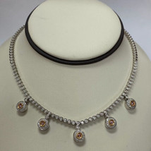 925 Silver Gold Plated 20 Ct Simulated Pink Sapphire &amp; Diamond Tennis Necklace. - $277.19