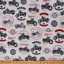 Cotton Retro Motorcycle Vintage Bikes Classic White Fabric Print by Yard... - $12.49