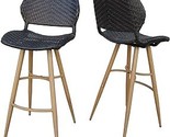 Christopher Knight Home Laryn Outdoor Wicker Barstools with Wood Finish ... - £252.27 GBP