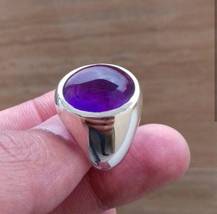 Natural Purple Amethyst Oval Gemstone Sterling Silver Handmade Men Ring Jewelry - £50.60 GBP