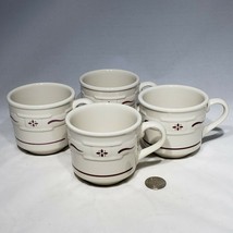 Set of 4 Longaberger Ivory Woven Traditions Red Flat Cup Mug 8 oz Discontinued - £23.55 GBP