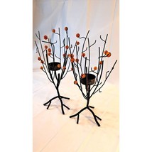 Votive Candle Holder Metal Twig Tree Berries Decorative Table Top Set of 2 - £29.27 GBP