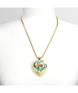 Cloisonne Enamel Heart Pendant Necklace Gold Tone Blue Brown White Snake... - $459.92 MXN