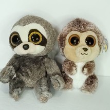 Ty Beanie Boo Sloth Dangler Spike 9” Plush Brown Gold Glitter Eyes Lot of 2 - $26.72