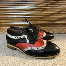 Vintage Mona Flying Leather Oxfords Wingtips Lace Ups Red Black Size 8 38 - £25.05 GBP