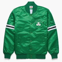 Vintage 80s NBA Boston Celtics Letterman Varsity Jacket Baseball Green Satin - £109.02 GBP