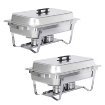 2 Pack Foldable 8Qt Chafing Dish Set Full Size Stainless Steel Chafer Ca... - $102.99