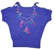 Girls Shirt Mudd Short Sleeve Purple Feather Sequined Summer Top-size 4 - £7.74 GBP