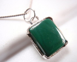 Four-Pronged Malachite Pendant 925 Sterling Silver Rectangle New - £7.10 GBP