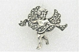 Vintage 3D Cherub Pin with Marcasite REAL SOLID .925 Sterling Silver 8.5 g - £68.88 GBP