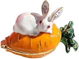  Hand Painted Rabbit Figurine Enamel Hinged Jewelry Trinket Box - $19.99