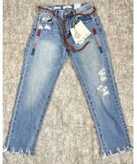 Pull&amp;Bear Womens Sz 8 Distressed Embroidered Patch Raw Hem Rope Belt Blu... - €30,85 EUR