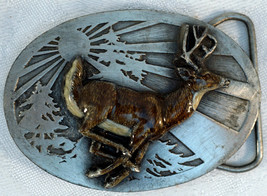 Vintage 1986 Whitetail Deer Enameled Belt Buckle Siskiyou x-30 Williams, Oregon - $25.99