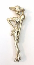 Beautiful Vintage Goldtone Fashionista Woman in Dress Chic Fashion Brooch Pin - £11.20 GBP