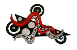 Cool Red &amp; Black Wood &amp; Metal Abstract Art Wall Sculpture,3x2 wall art b... - £240.38 GBP