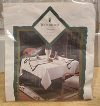 New in Pkg Waterford Linens Tablecloth ORMOND Ivory w/ Black Border 70x84 inches - $38.69