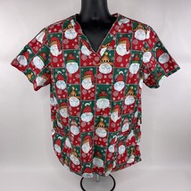 Nurse Scrubs Santa Claus Christmas Top V-neck Red Green Cherokee Size Large - £8.84 GBP
