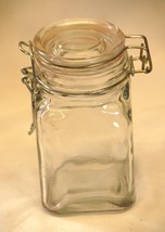 Square Clear Glass Canister Storage Jar Wire Bale Locking Lid - $12.86