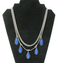 Alfani Silver 3 Row chain Necklace with Teardrop Blue Stone - £13.97 GBP