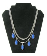 Alfani Silver 3 Row chain Necklace with Teardrop Blue Stone - £14.11 GBP