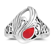 Majestic Swirl Swan Red Coral Wings Sterling Silver Ring-7 - £8.67 GBP