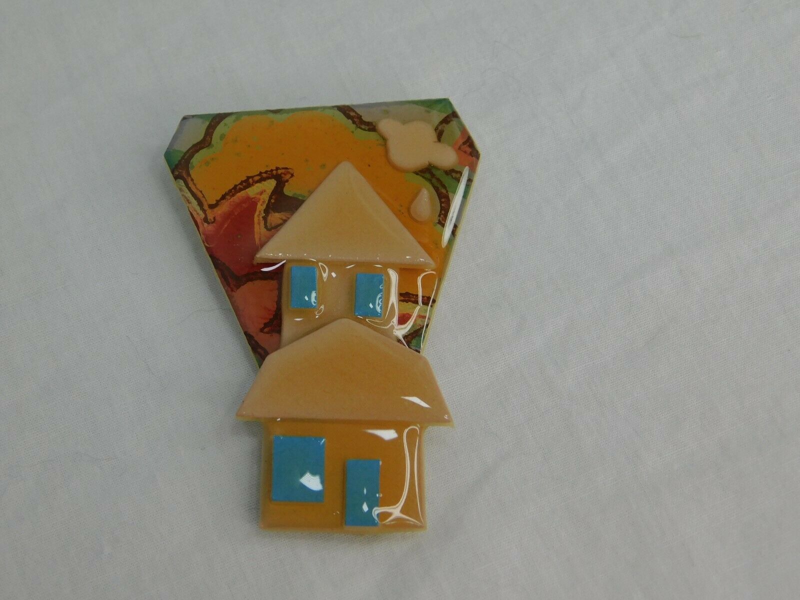 Primary image for House Pin by LUCINDA Southwestern Peach and Blue Brooch dr40
