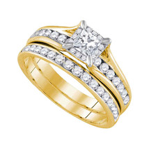 14kt Yellow Gold Princess Diamond Bridal Wedding Engagement Ring Set 1.00 Ctw - $1,698.00