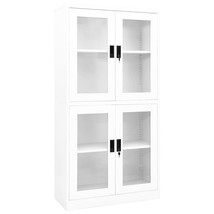 Office Cabinet White Steel, Tempered Glass Medium Office Cabinet - $417.49