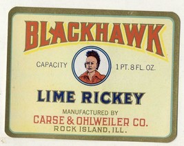 Blackhawk Lime Rickey Carse &amp; Ohlweiler Co. Rock Island ILL. inv, 1 - $5.00