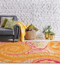 EORC IE8780B8X8S Hand-Tufted Wool Paisley Rug, 7&#39;9 Square, Orange - £421.60 GBP
